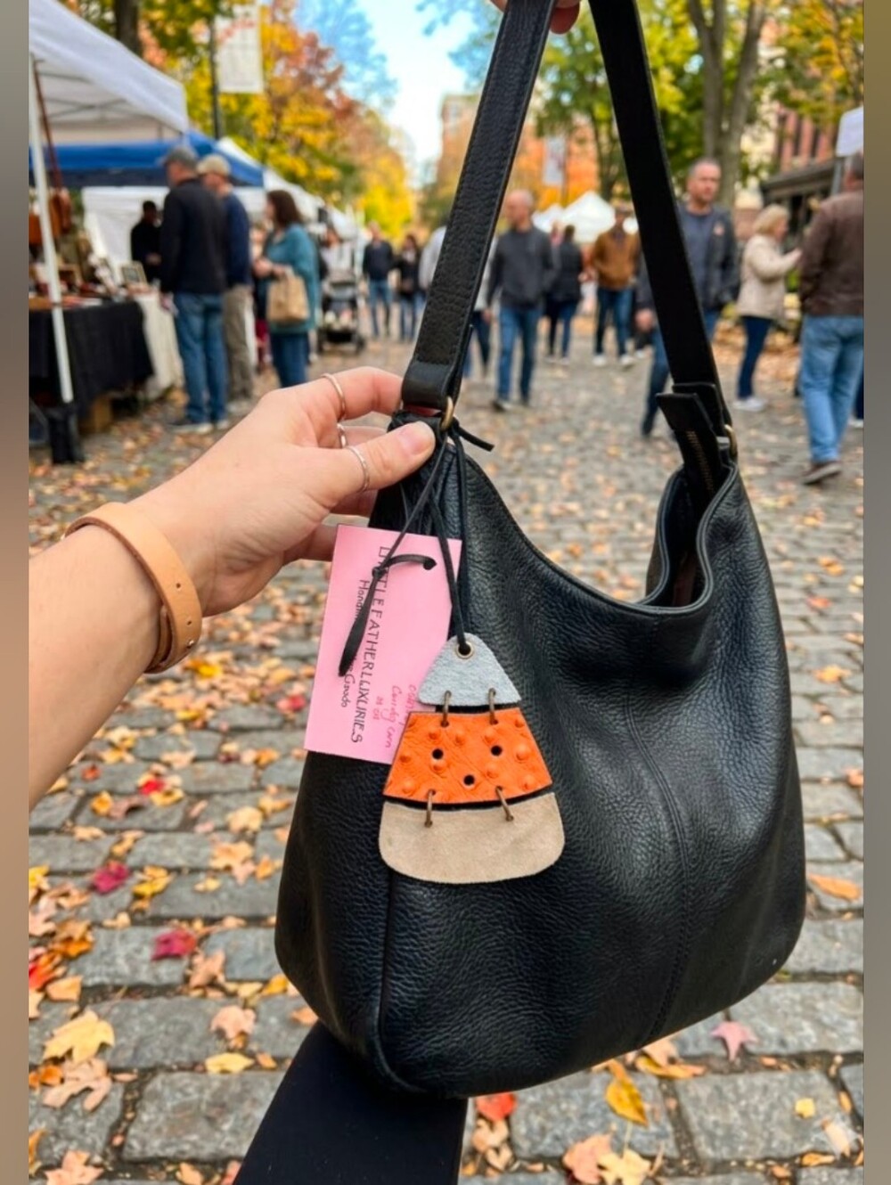 Handmade Genuine Ostrich Leather Suede Articulated Candy Corn Bag Chart #01